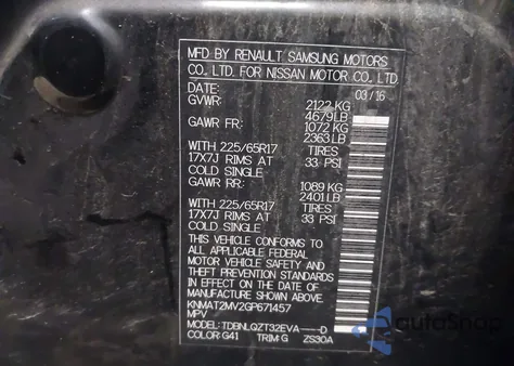 2016 Nissan Rogue Sv z USA, uszkodzony, nr VIN KNMAT2MV2GP671457